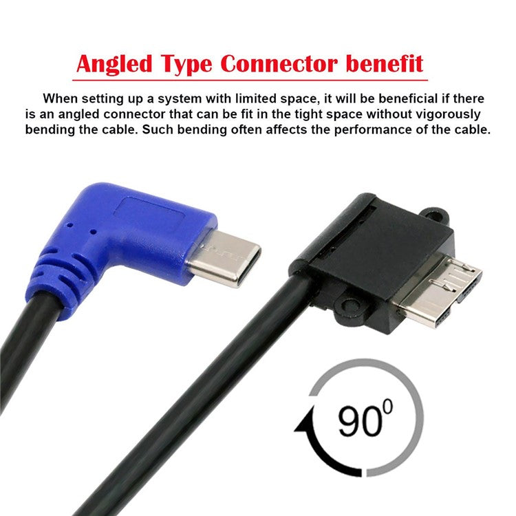 UC-166 30cm USB-C Male to Micro-B USB3.0 Male 90-Degree Right Angled Cable for Industrial Camera