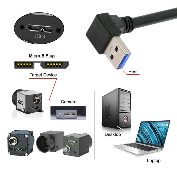 U3-078-DN 90 Degree Down Angled USB 3.0 A Male to Micro-B 3.0 Plug Angled Locking Screw Panel Cable 25cm