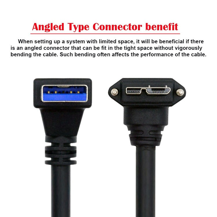 U3-078-DN 90 Degree Down Angled USB 3.0 A Male to Micro-B 3.0 Plug Angled Locking Screw Panel Cable 25cm