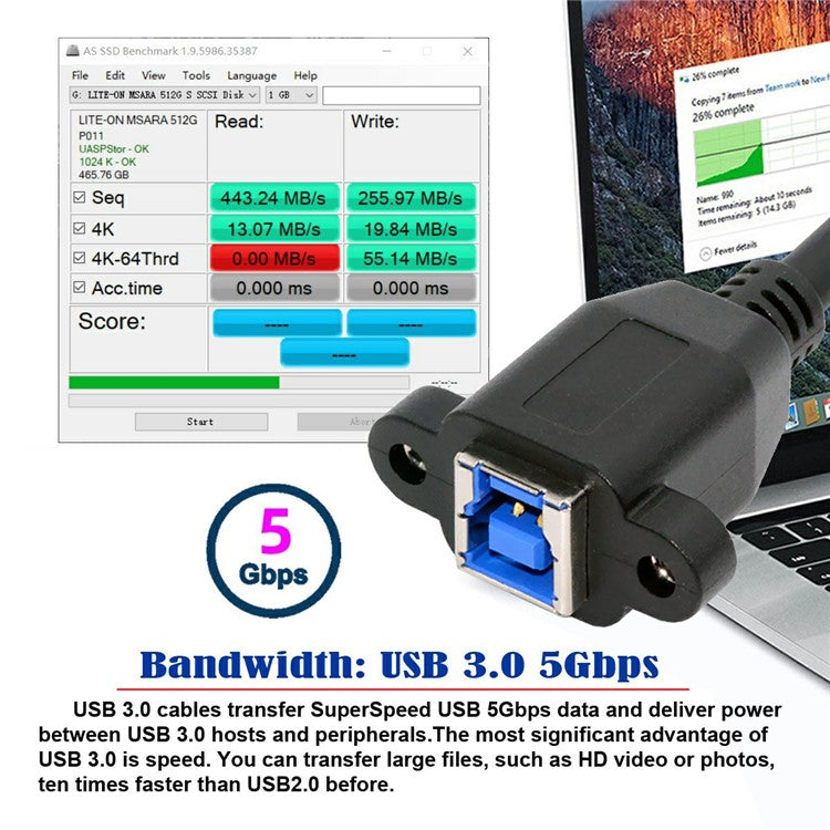 U3-087 5Gbps USB 3.0 Type-B Female to USB3.0 Micro-B Male Extension Cable for Disk SSD Camera Data 30cm