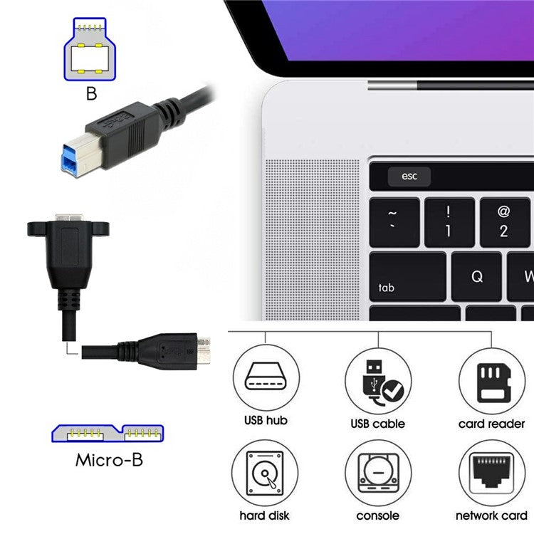 U3-087 5Gbps USB 3.0 Type-B Female to USB3.0 Micro-B Male Extension Cable for Disk SSD Camera Data 30cm