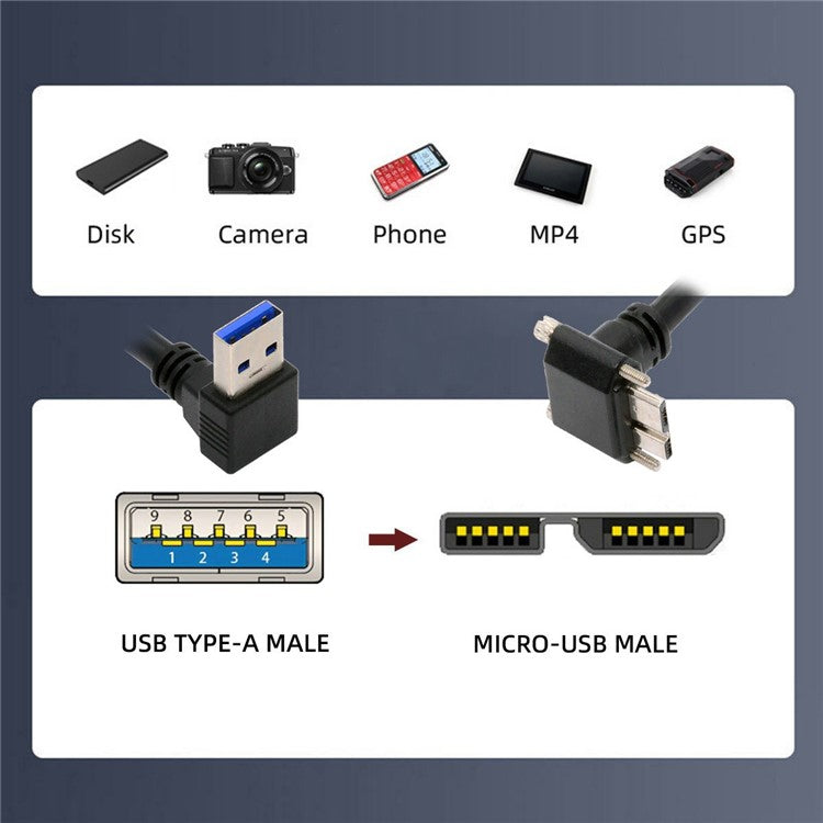 U3-078-UP 25cm Down Angled USB 3.0 Male to Micro 3.0 Plug Up Angled Cable