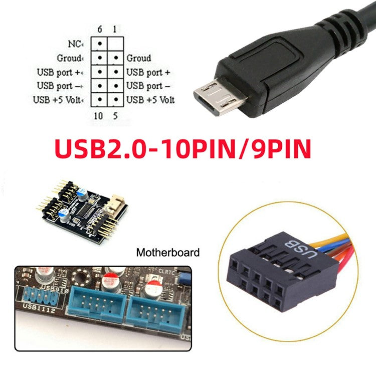 U2-018-MM USB 2.0 Motherboard 9pin 10pin Header to Micro USB 5pin Cable 50cm for Mini Monitor Sensor Panel Camera