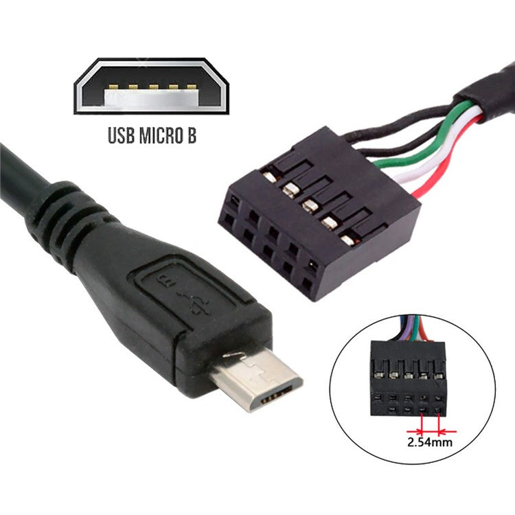U2-018-MM USB 2.0 Motherboard 9pin 10pin Header to Micro USB 5pin Cable 50cm for Mini Monitor Sensor Panel Camera