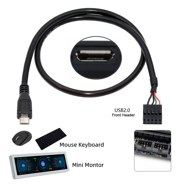 U2-018-MM USB 2.0 Motherboard 9pin 10pin Header to Micro USB 5pin Cable 50cm for Mini Monitor Sensor Panel Camera