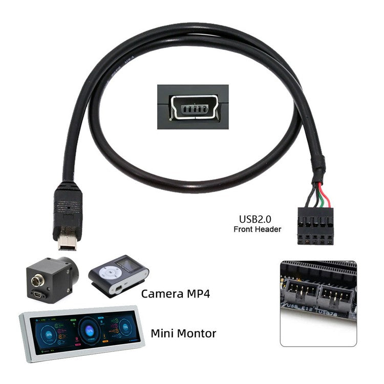 U2-018-MN 50cm USB 2.0 Motherboard 9Pin to Mini USB 5Pin Cable for Mini Monitor Sensor Panel Camera