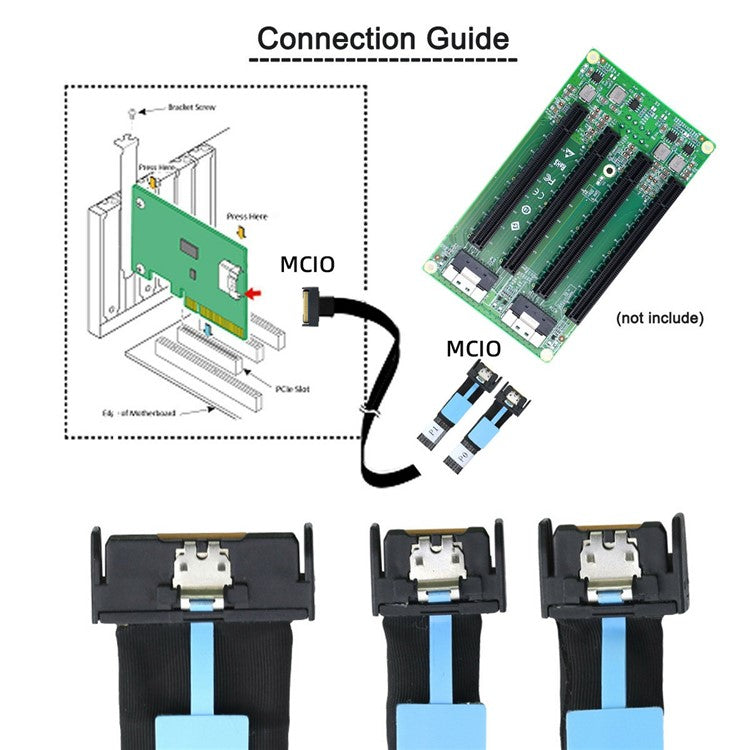 SF-080 PCI-E 5.0 Mini Cool Edge IO MCIO STR PCI-E 8i 74Pin Male to Dual MCIO 38Pin Male Extender Cable 50cm