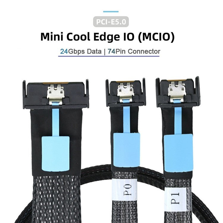 SF-080 PCI-E 5.0 Mini Cool Edge IO MCIO STR PCI-E 8i 74Pin Male to Dual MCIO 38Pin Male Extender Cable 50cm