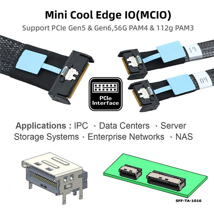 SF-080 PCI-E 5.0 Mini Cool Edge IO MCIO STR PCI-E 8i 74Pin Male to Dual MCIO 38Pin Male Extender Cable 50cm
