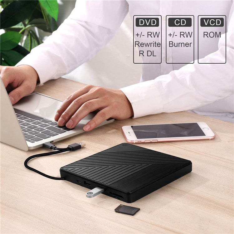 005 External Type-C / USB Laptop Computer CD DVD Playback Burning Optical Drive SD TF Card Reader