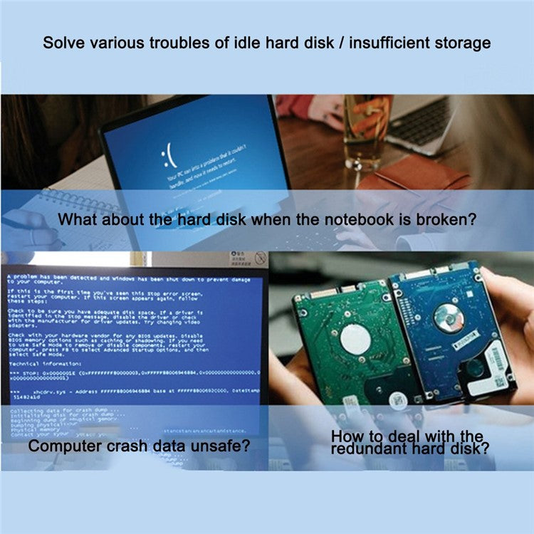 2.5'' External Hard Drive Enclosure USB 3.0 to SATA HDD Hard Disk Case for Mac OS and Windows, Supporting Max 6TB - Transparent Black