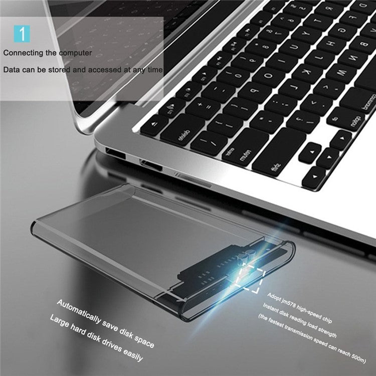 USB 3.1 to SATA 2.5'' External Hard Drive Case HDD Enclosure for Mac OS and Windows, Supporting Max 6TB - Transparent Black