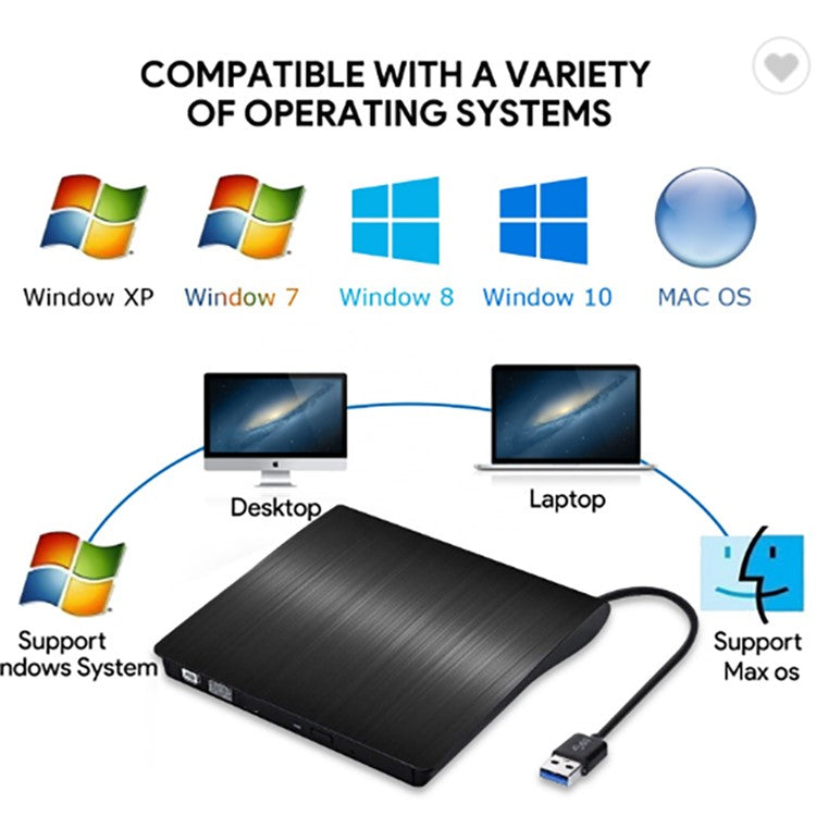 663 USB3.0 Computer Laptop External Optical Drive Burner Brushed High Speed CD DVD Burner - Black