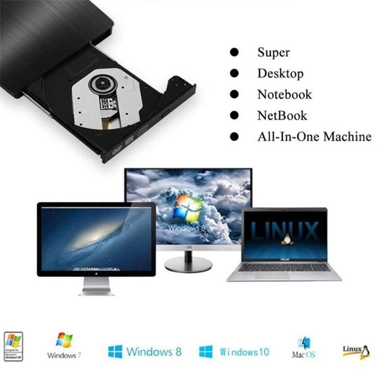 663 USB3.0 Computer Laptop External Optical Drive Burner Brushed High Speed CD DVD Burner - Black