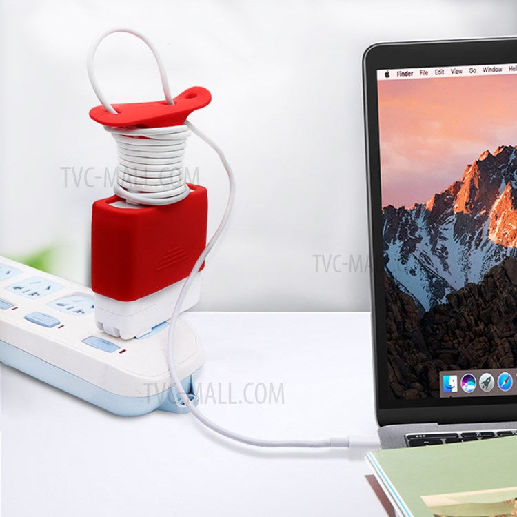 Soft Silicone Cover Charging Cable Organizer Protective Case for Apple MacBook USB-C Power Adapter 61W/96W - Red