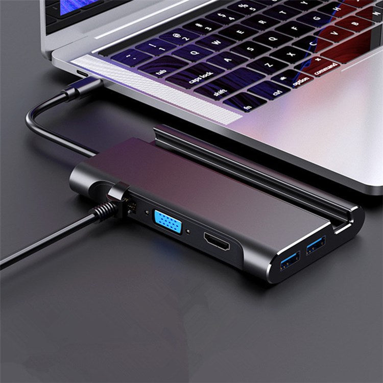 1037 7 in 1 USB C Hub 3*USB 3.0+Type-C+HD+RJ45 Gigabit Ethernet Port+VGA Multi-function Converter