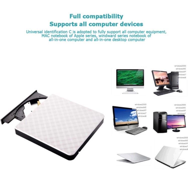 633 USB3.0 Computer Laptop External Optical Drive Burner Rhombus Pattern DVD Writer - Black+White