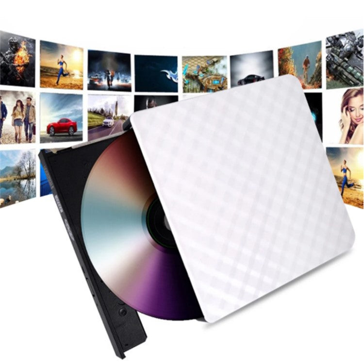 633 USB3.0 Computer Laptop External Optical Drive Burner Rhombus Pattern DVD Writer - Black+White