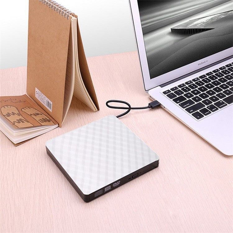 633 USB3.0 Computer Laptop External Optical Drive Burner Rhombus Pattern DVD Writer - Black+White