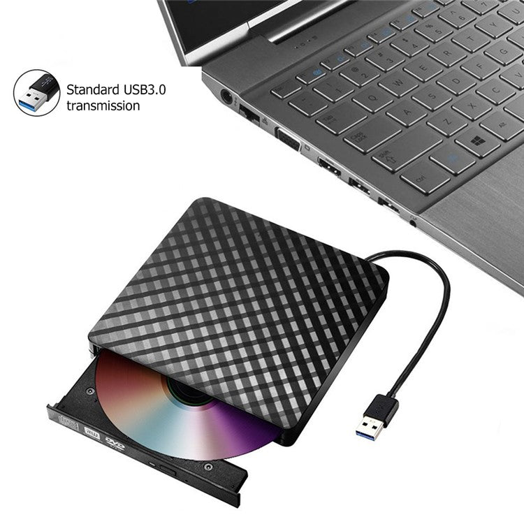 633 USB3.0 Computer Laptop External Optical Drive Burner Rhombus Pattern DVD Writer - Black
