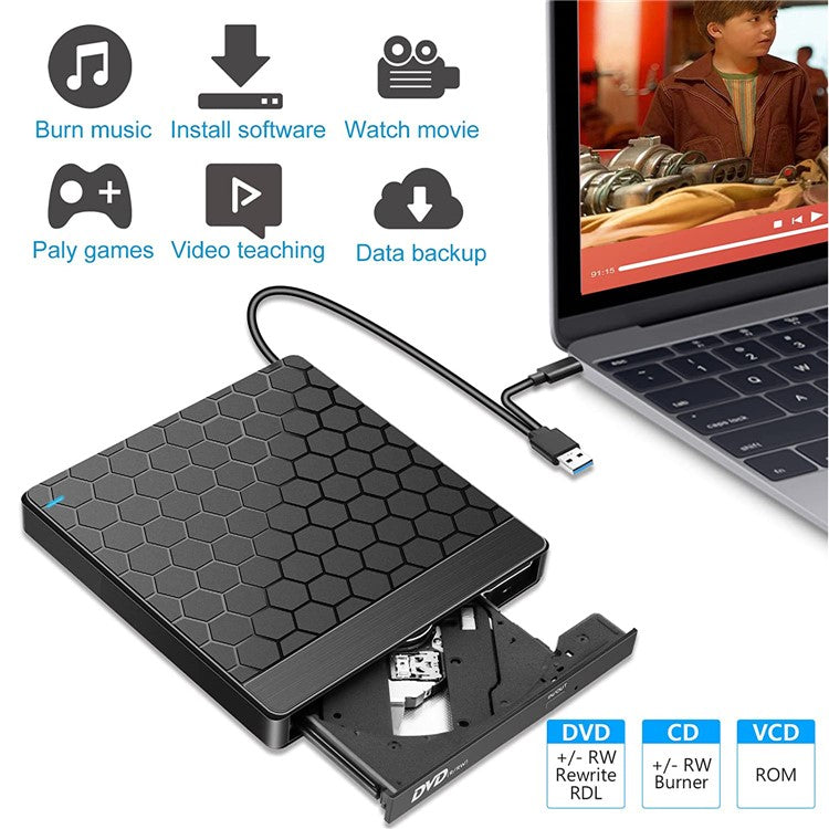 042 Football Pattern USB3.0 / Type-C Computer Laptop External Optical Drive Burner High Speed DVD Burner