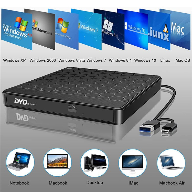 042 Football Pattern USB3.0 / Type-C Computer Laptop External Optical Drive Burner High Speed DVD Burner