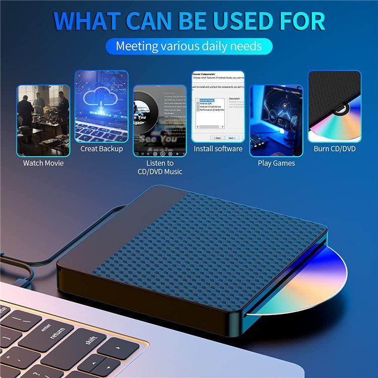 X001 External Optical Drive CD / DVD Burner Reader USB 3.0+Typle C Disc Player