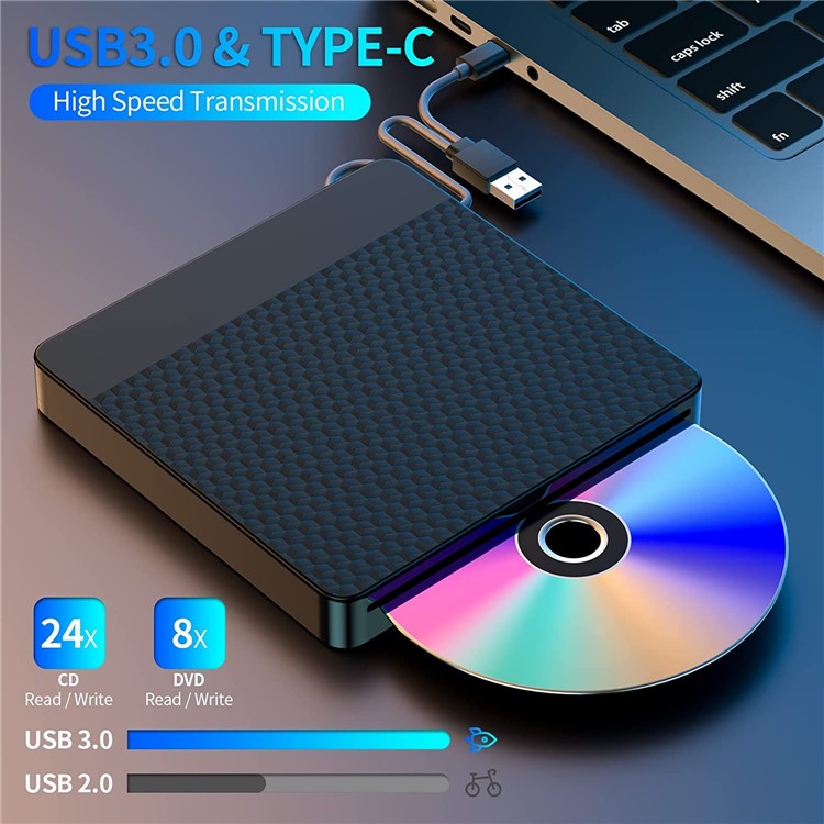 X001 External Optical Drive CD / DVD Burner Reader USB 3.0+Typle C Disc Player