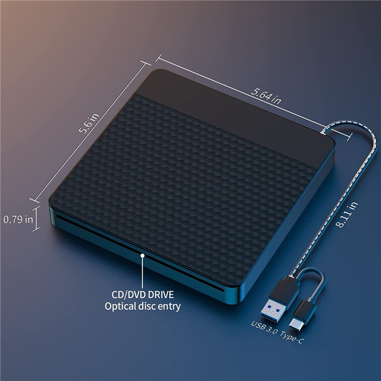X001 External Optical Drive CD / DVD Burner Reader USB 3.0+Typle C Disc Player