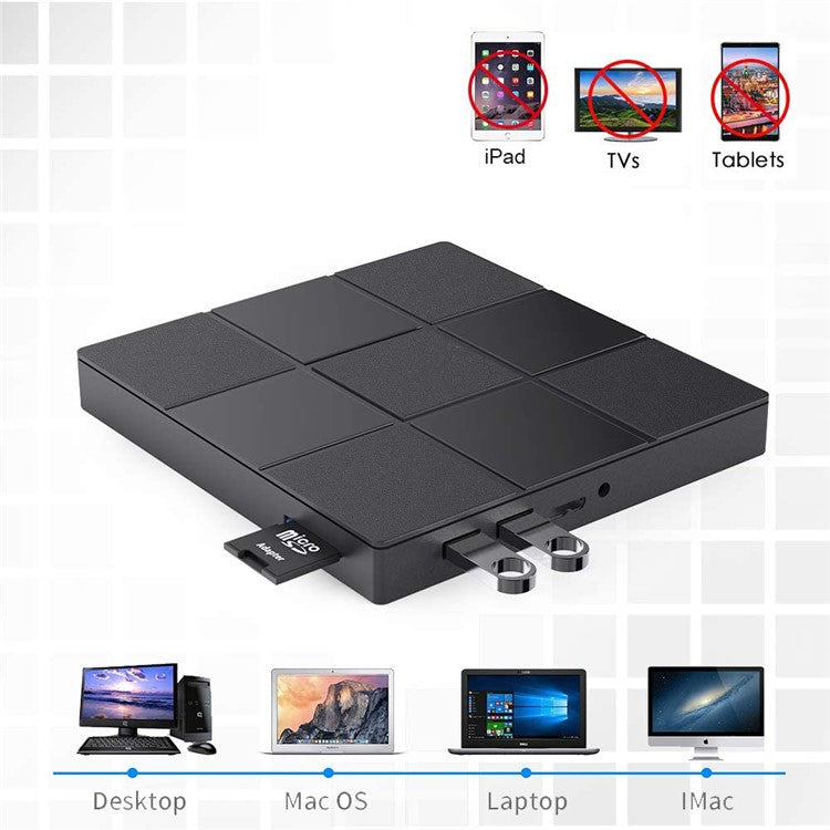 009 External DVD Drive USB 3.0+Typle C Adapter with USB Port for Laptop Computer