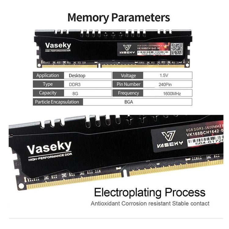 VASEKY DDR3 1600MHz 8G Memory PC Computer Fully Compatible Notebook 240Pin RAM Memory Module
