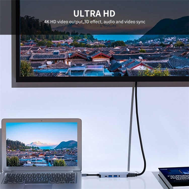 ENKAY HAT PRINCE 5-in-1 USB-C Hub Docking Station Type-C to HD 4K Dual USB3.0 3.5mm Audio Jack PD 60W Fast Charging