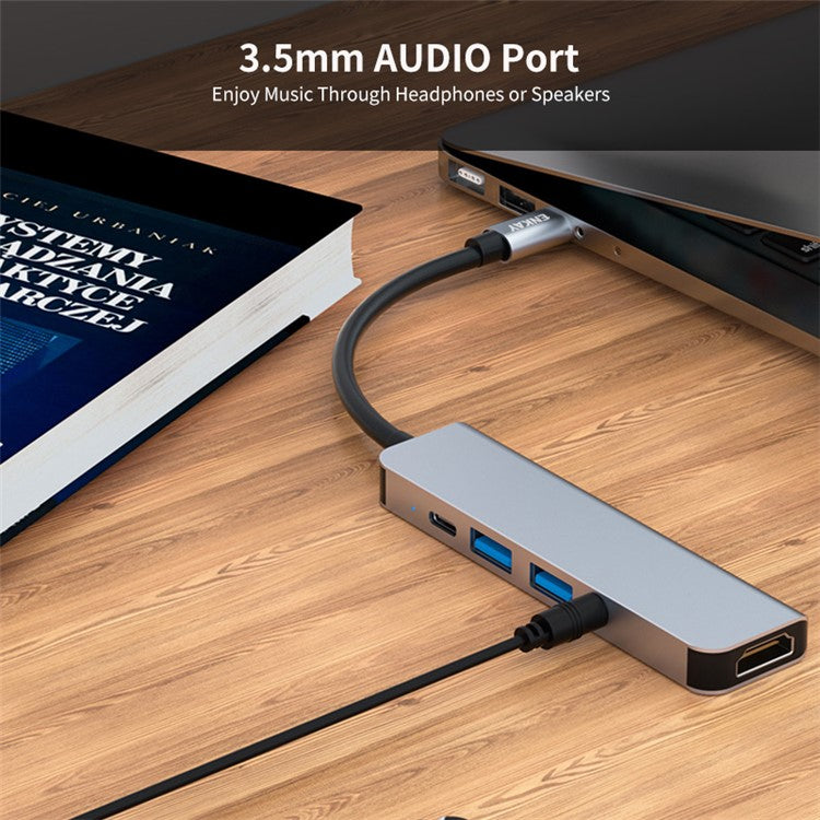 ENKAY HAT PRINCE 5-in-1 USB-C Hub Docking Station Type-C to HD 4K Dual USB3.0 3.5mm Audio Jack PD 60W Fast Charging