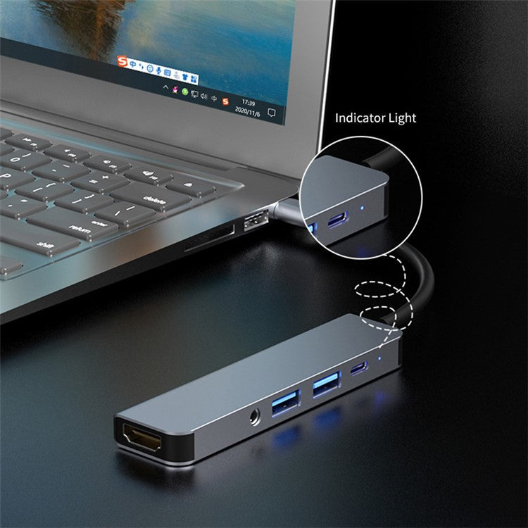 ENKAY HAT PRINCE 5-in-1 USB-C Hub Docking Station Type-C to HD 4K Dual USB3.0 3.5mm Audio Jack PD 60W Fast Charging