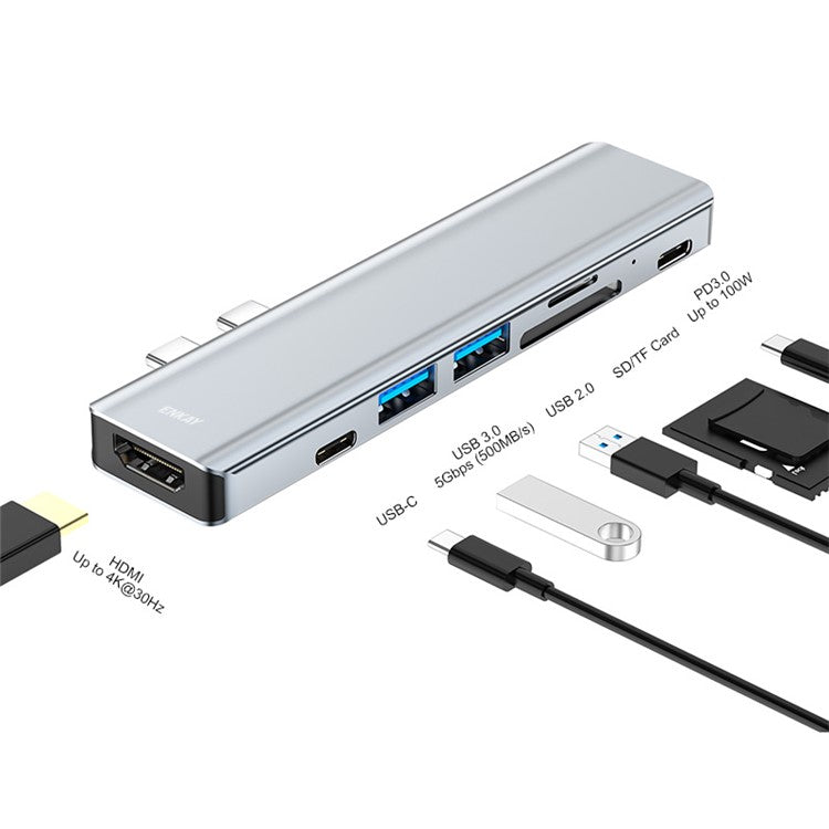 ENKAY HAT PRINCE Type-C Hub to HD 4K Adapter with USB-C USB3.0 TF SD Card Reader Slot PD Fast Charging for MacBook Computer