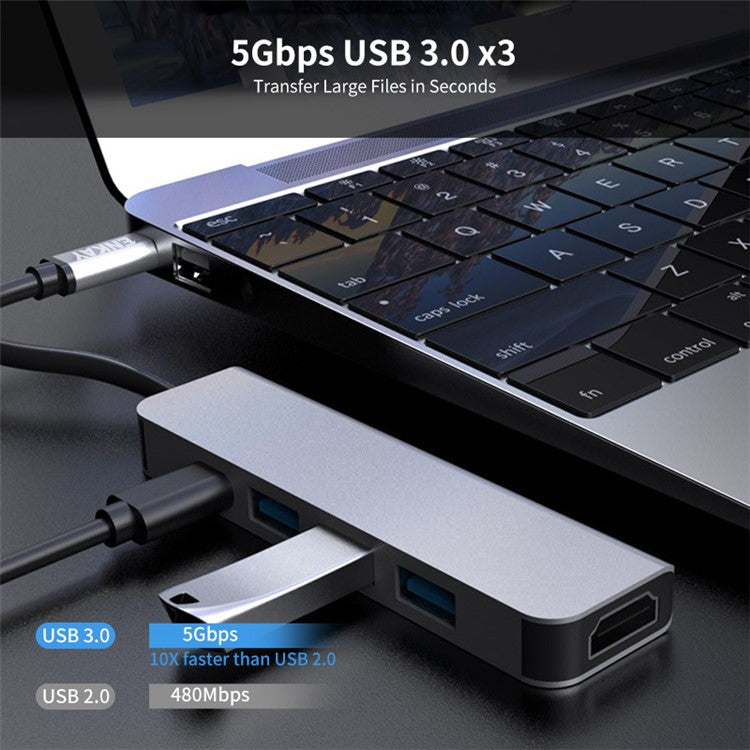 ENKAY HAT PRINCE 5-in-1 Type-C Hub to 4K HD Video Output+3xUSB3.0+PD Fast Charging USB-C Dock Station for Laptop PC