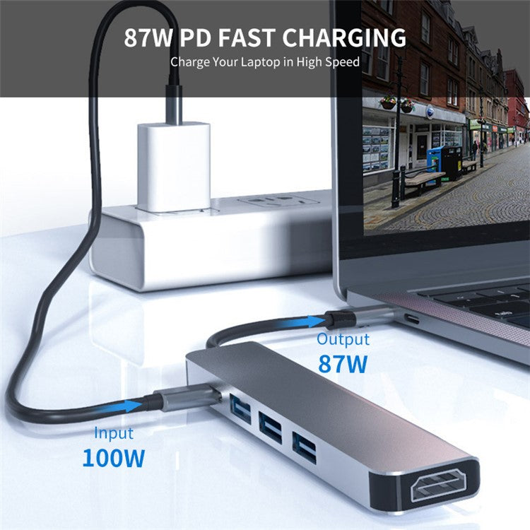 ENKAY HAT PRINCE 5-in-1 Type-C Hub to 4K HD Video Output+3xUSB3.0+PD Fast Charging USB-C Dock Station for Laptop PC