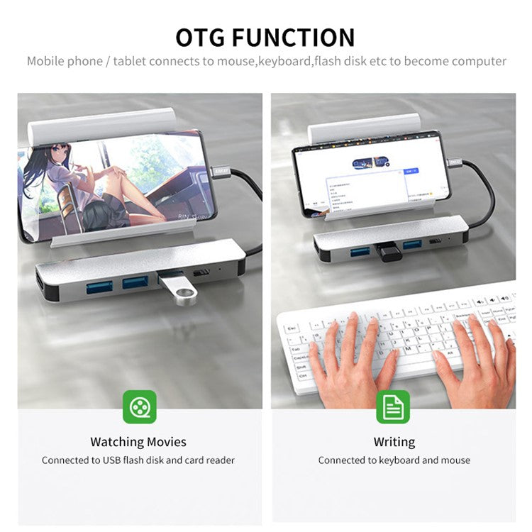 ENKAY HAT PRINCE 5-in-1 Type-C Hub to 4K HD Video Output+3xUSB3.0+PD Fast Charging USB-C Dock Station for Laptop PC