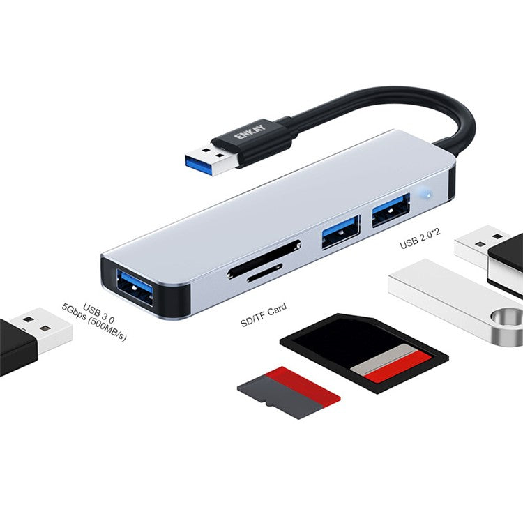 ENKAY HAT PRINCE 5-in-1 USB Hub Multi-Port Adapter Converter to USB3.0 + 2xUSB2.0 + SD / TF Card Reader for Extended Monitor PC Laptop Desktop
