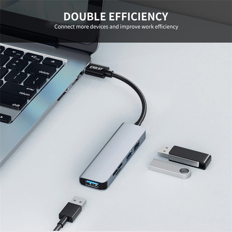 ENKAY HAT PRINCE 5-in-1 USB Hub Multi-Port Adapter Converter to USB3.0 + 2xUSB2.0 + SD / TF Card Reader for Extended Monitor PC Laptop Desktop