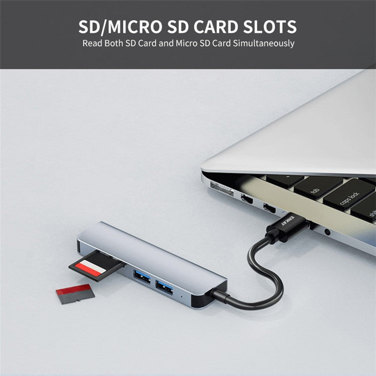 ENKAY HAT PRINCE 5-in-1 USB Hub Multi-Port Adapter Converter to USB3.0 + 2xUSB2.0 + SD / TF Card Reader for Extended Monitor PC Laptop Desktop