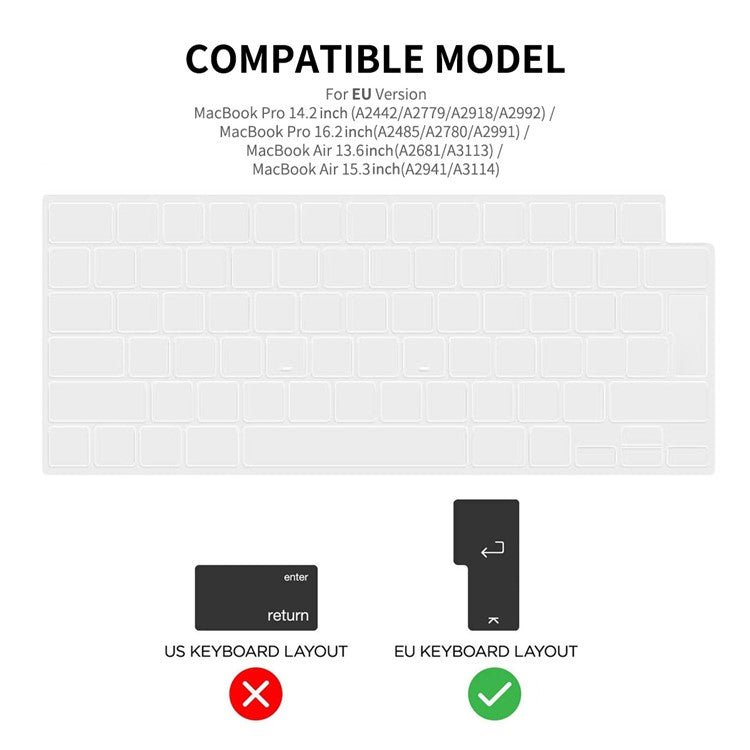 ENKAY HAT PRINCE TPU Keyboard Film (EU Version) for MacBook Pro 14 inch (A2442) / 16 inch (A2485) / Air 15 inch (2023) A2941 / 13 inch (2024) A2681