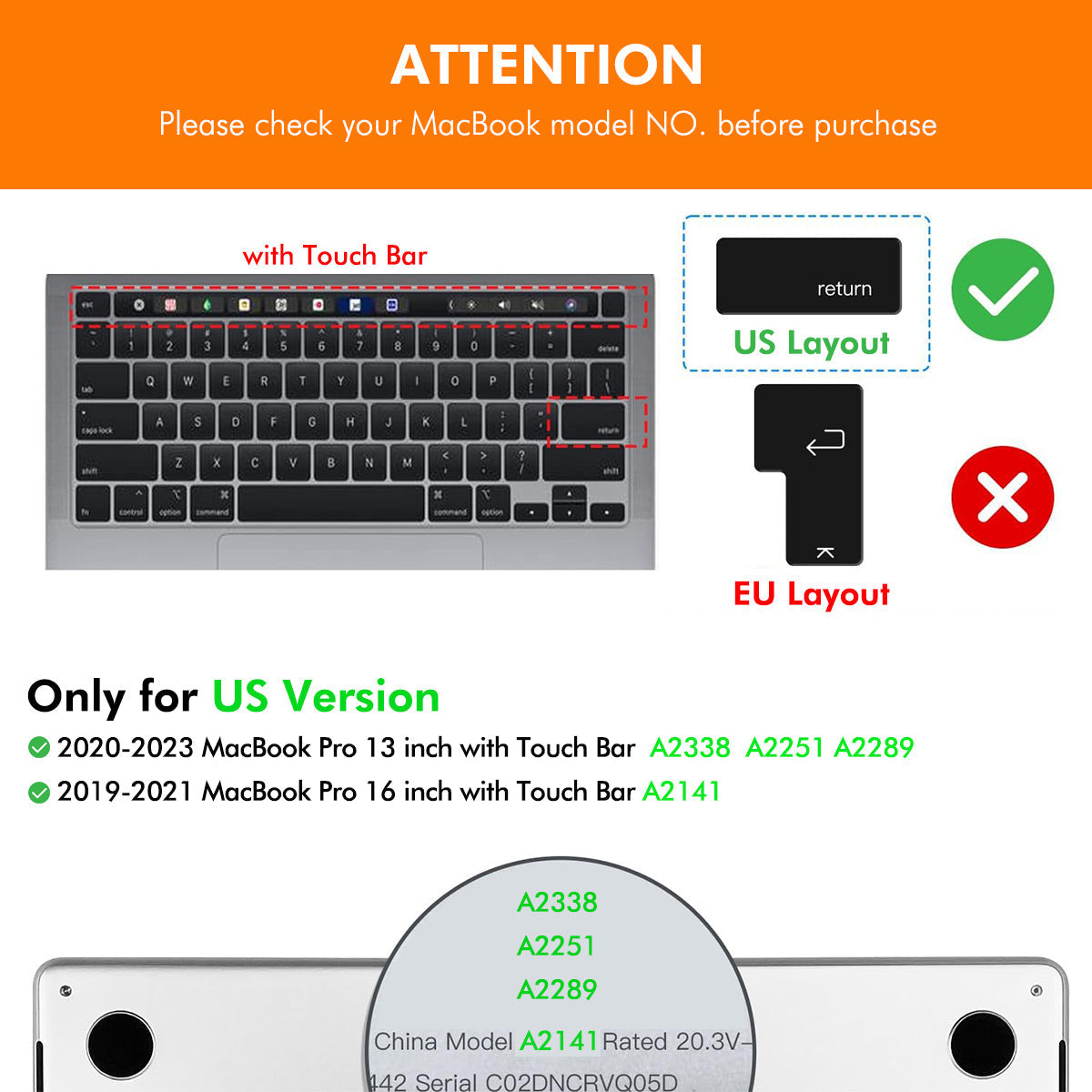 MacBook Pro 13.3 (A2289/A2338) / Pro 16 (A2141) ENKAY US Version Keyboard Cover Soft Silicone Protective Film - Black