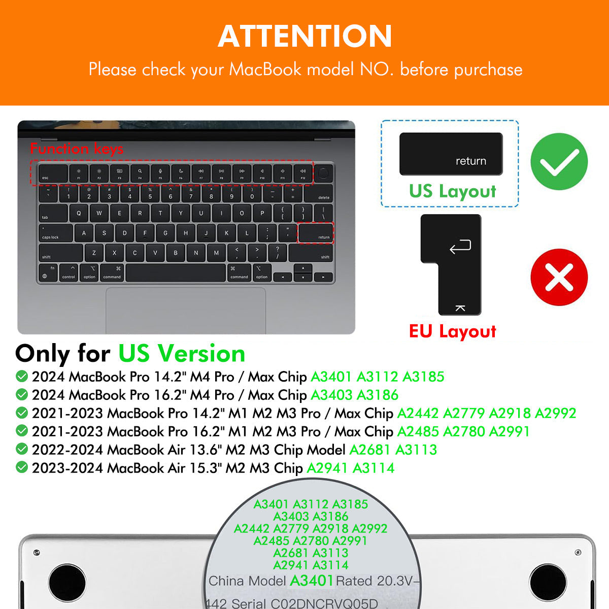 MacBook Pro 14.2 / Pro 16.2 / Air 13.6 / Air 15.3 ENKAY US Version Keyboard Cover Soft Silicone Protective Film - White