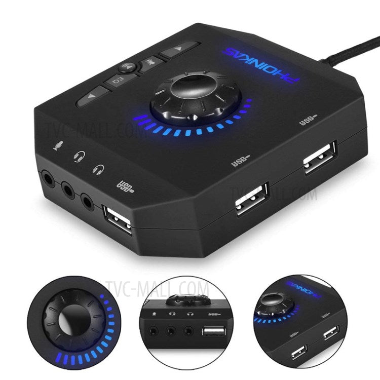 PHOINIKAS T10 Multi-function External Sound Card Independent Drive-free Computer Converter Hub