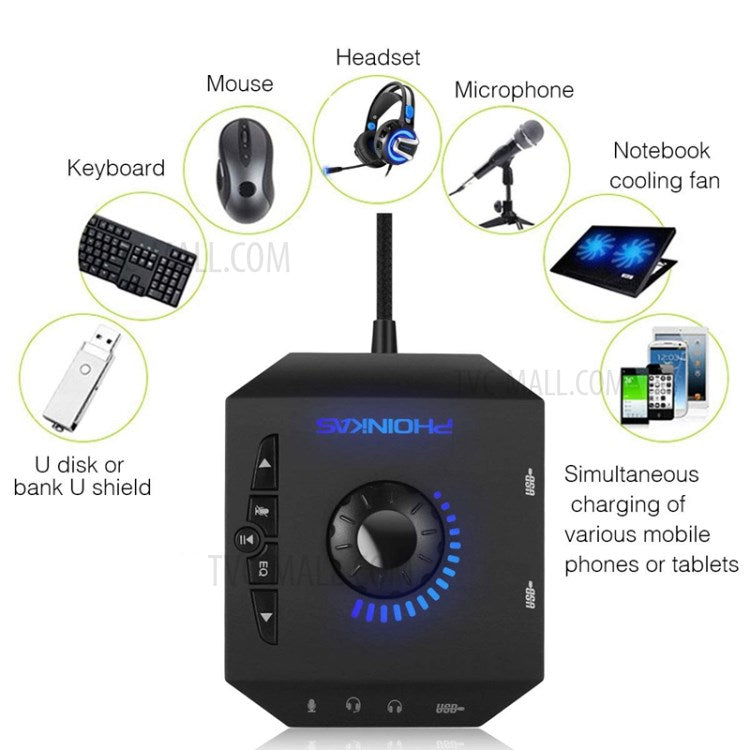 PHOINIKAS T10 Multi-function External Sound Card Independent Drive-free Computer Converter Hub