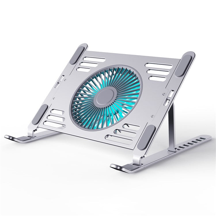 R-JUST HZ44 Foldable Height Adjustable Laptop Cooling Fan Base Metal Notebook Cooler Stand - Silver