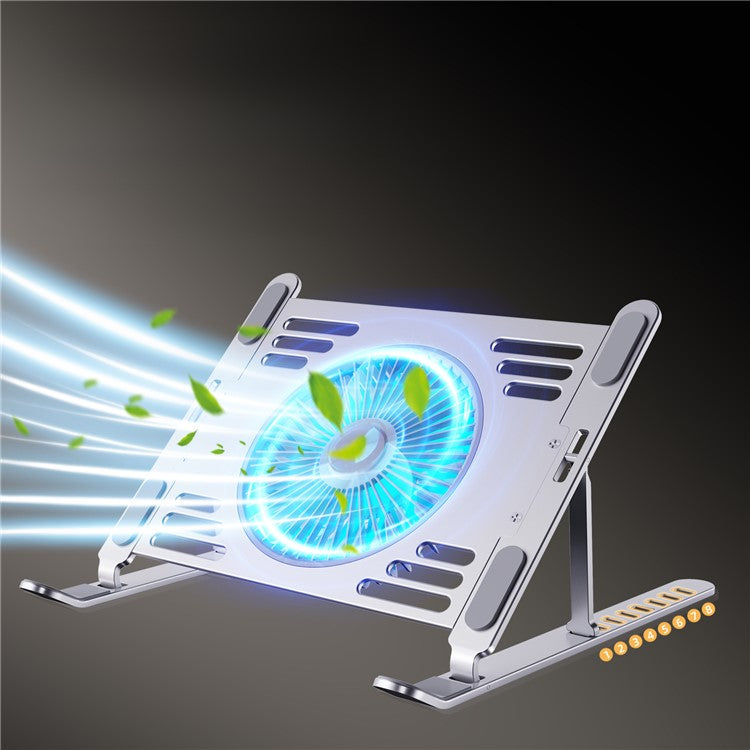 R-JUST HZ44 Foldable Height Adjustable Laptop Cooling Fan Base Metal Notebook Cooler Stand - Silver