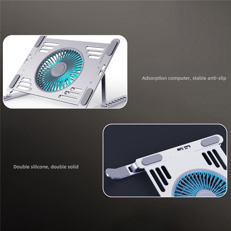 R-JUST HZ44 Foldable Height Adjustable Laptop Cooling Fan Base Metal Notebook Cooler Stand - Silver
