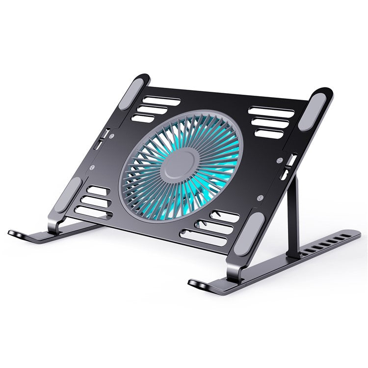R-JUST HZ44 Foldable Height Adjustable Laptop Cooling Fan Base Metal Notebook Cooler Stand - Black